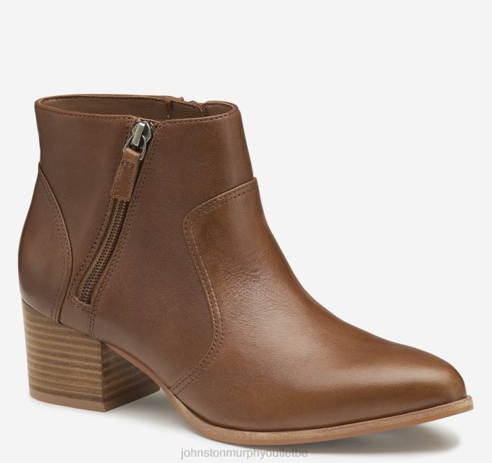 Johnston & Murphy femmes bottines trista à double zip TXRN1268 chaussures cuir de veau cognac