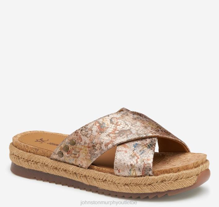 Johnston & Murphy femmes Slide à brides croisées Michelle TXRN1182 chaussures peau de mouton à imprimé métallisé rose mosaïque