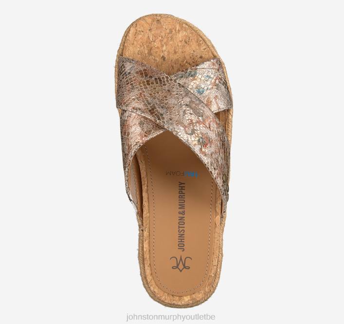 Johnston & Murphy femmes Slide à brides croisées Michelle TXRN1182 chaussures peau de mouton à imprimé métallisé rose mosaïque