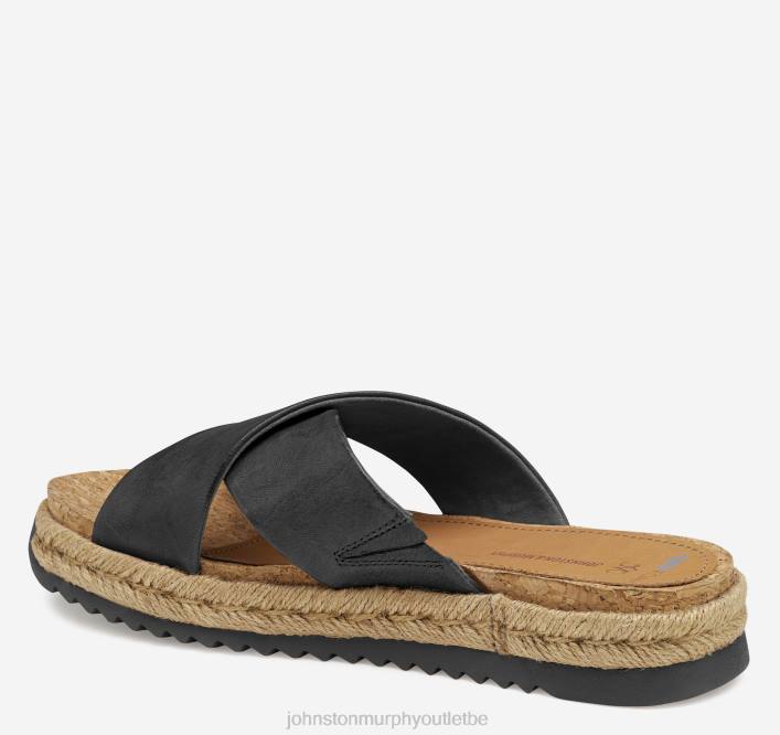 Johnston & Murphy femmes Slide à brides croisées Michelle TXRN1196 chaussures peau de mouton lavée noire