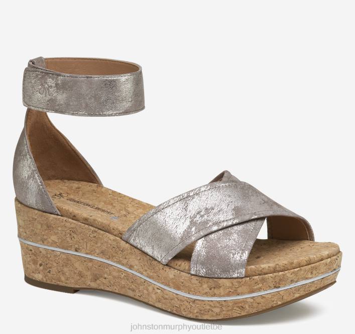 Johnston & Murphy femmes sandale à bandes croisées gigi TXRN1191 chaussures daim de chevreau métallisé étain