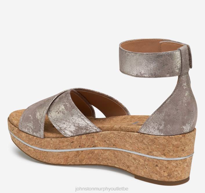 Johnston & Murphy femmes sandale à bandes croisées gigi TXRN1191 chaussures daim de chevreau métallisé étain
