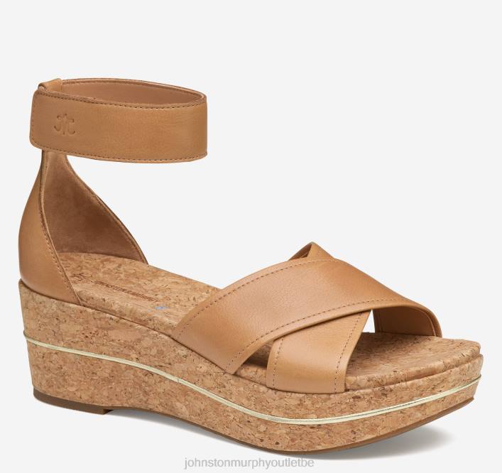 Johnston & Murphy femmes sandale à bandes croisées gigi TXRN1192 chaussures cuir de veau beige