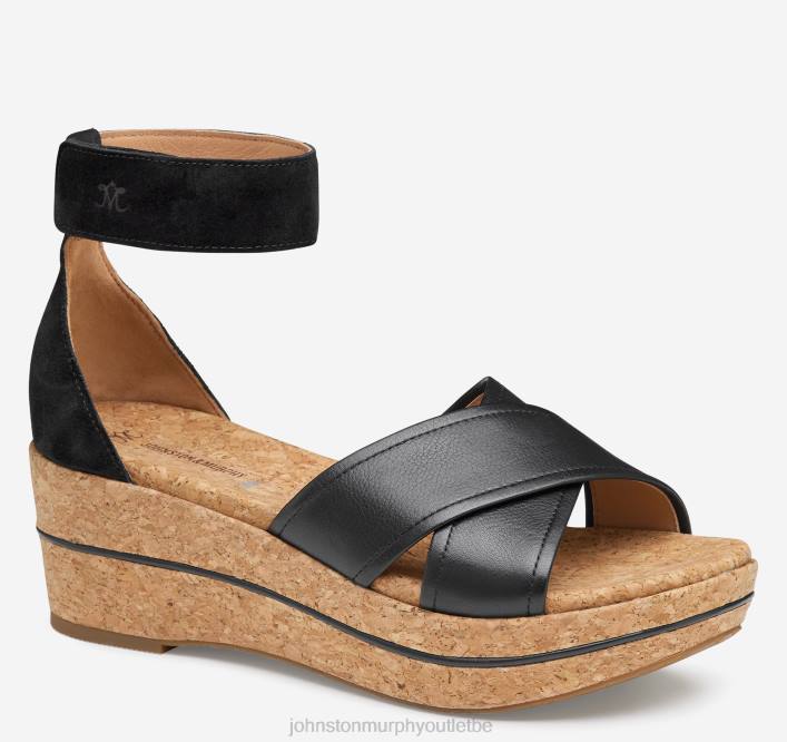 Johnston & Murphy femmes sandale à bandes croisées gigi TXRN1212 chaussures cuir de veau/daim noir