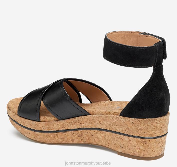Johnston & Murphy femmes sandale à bandes croisées gigi TXRN1212 chaussures cuir de veau/daim noir