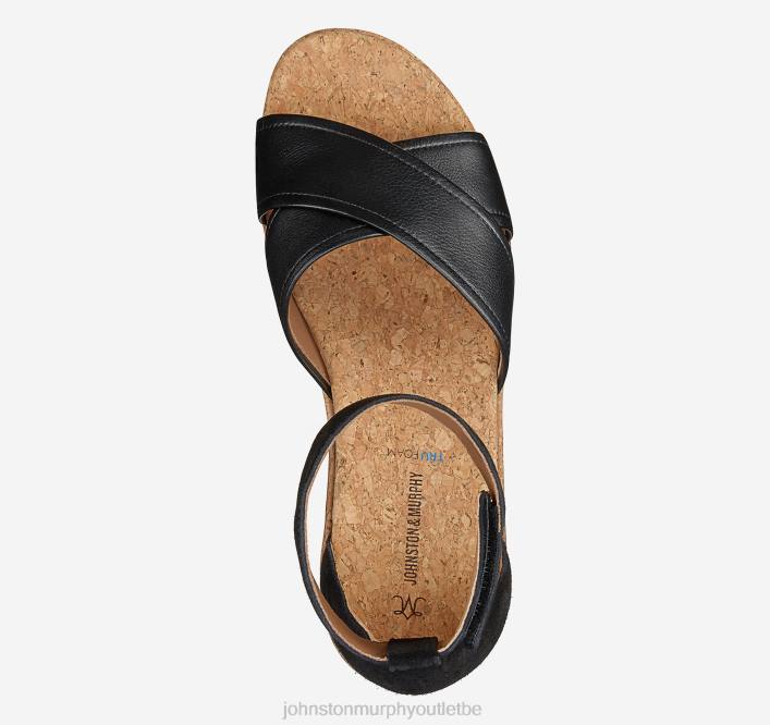 Johnston & Murphy femmes sandale à bandes croisées gigi TXRN1212 chaussures cuir de veau/daim noir