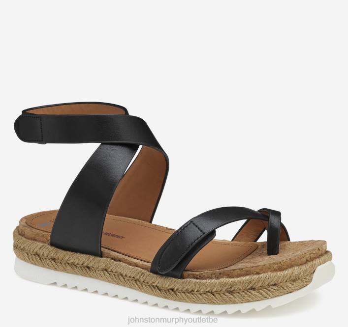 Johnston & Murphy femmes sandale tong à bride cheville Michelle TXRN1184 chaussures cuir de veau noir