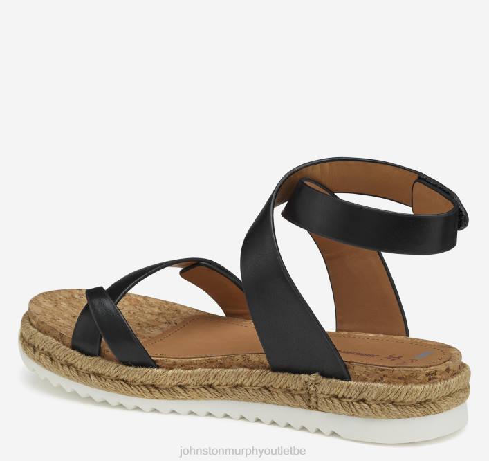 Johnston & Murphy femmes sandale tong à bride cheville Michelle TXRN1184 chaussures cuir de veau noir