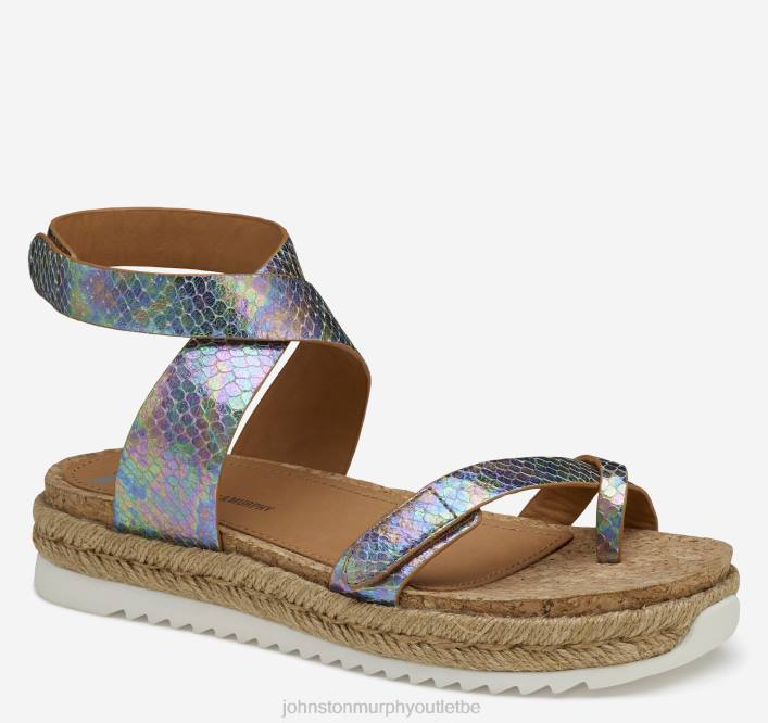 Johnston & Murphy femmes sandale tong à bride cheville Michelle TXRN1215 chaussures peau de mouton gaufrée serpent irisée