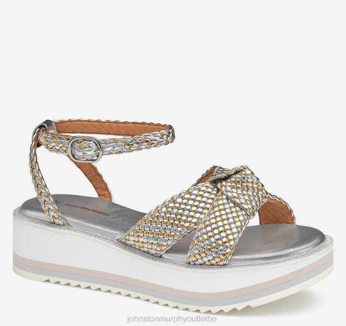 Johnston & Murphy femmes sandale tressée Grace TXRN1213 chaussures simili cuir métallisé argent/or