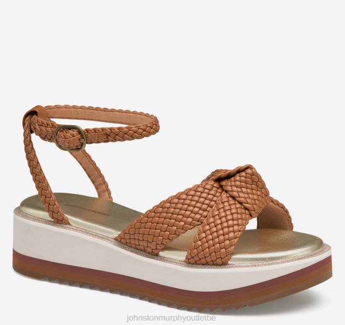 Johnston & Murphy femmes sandale tressée Grace TXRN1233 chaussures tige en simili cuir cognac