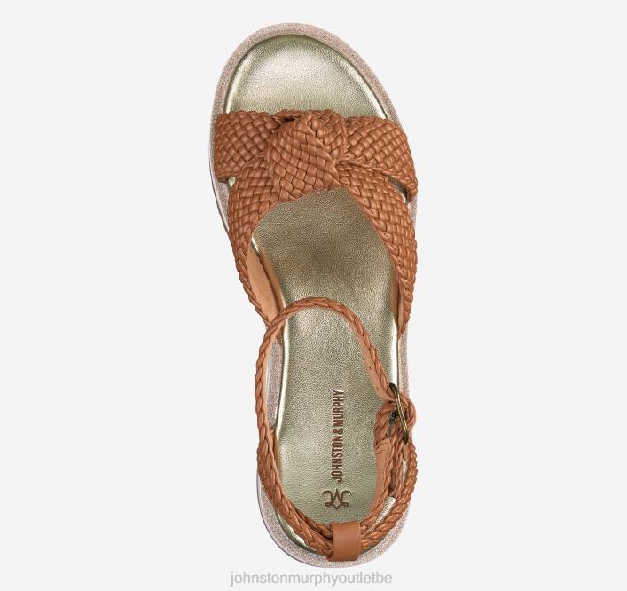 Johnston & Murphy femmes sandale tressée Grace TXRN1233 chaussures tige en simili cuir cognac
