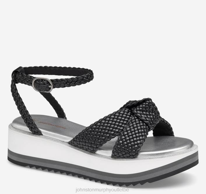 Johnston & Murphy femmes sandale tressée Grace TXRN1242 chaussures tige en simili cuir noir