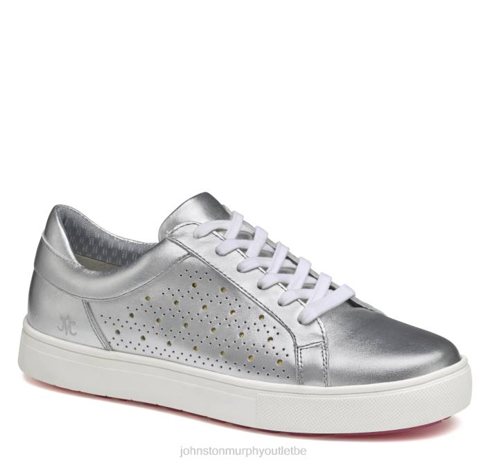 Johnston & Murphy femmes madison perf hybride TXRN1226 chaussures cuir de veau métallisé argenté