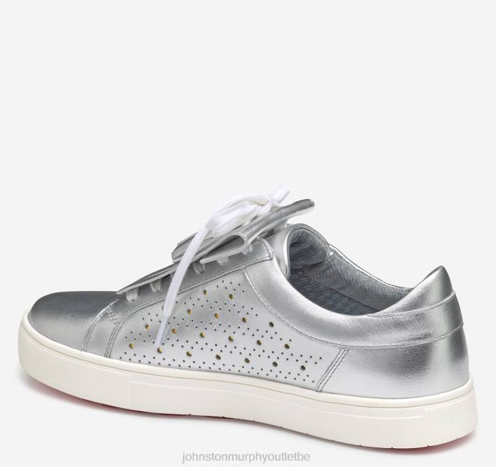 Johnston & Murphy femmes madison perf hybride TXRN1226 chaussures cuir de veau métallisé argenté