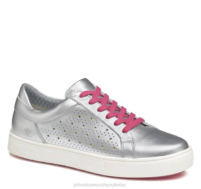 Johnston & Murphy femmes madison perf hybride TXRN1226 chaussures cuir de veau métallisé argenté