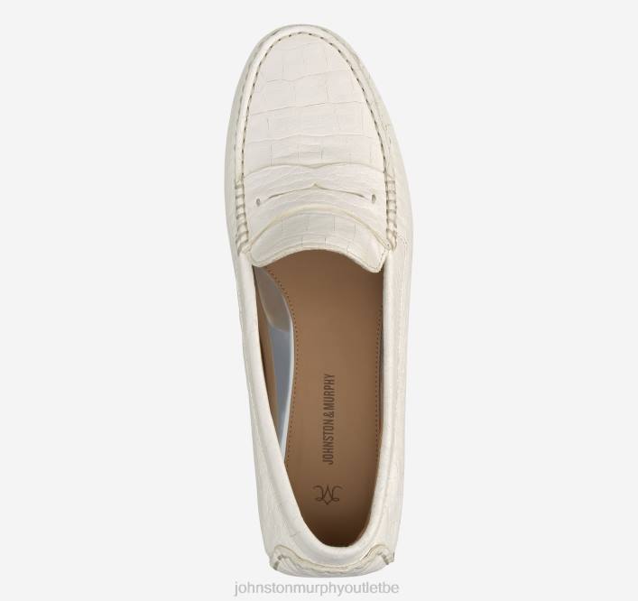 Johnston & Murphy femmes Maggie Penny TXRN1272 chaussures peau de mouton gaufrée croco blanche