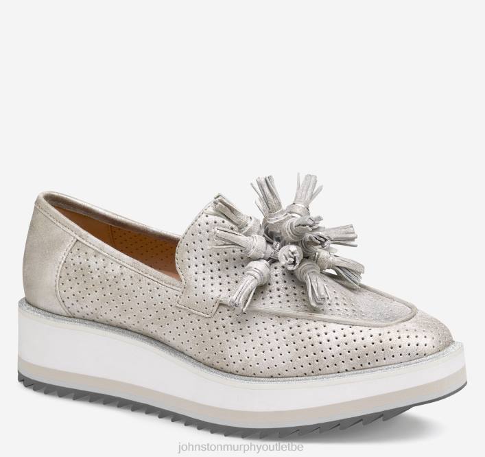 Johnston & Murphy femmes chaussures à enfiler à pampilles perforées Gracelyn TXRN1202 chaussures daim de chevreau métallisé argenté