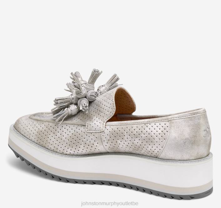 Johnston & Murphy femmes chaussures à enfiler à pampilles perforées Gracelyn TXRN1202 chaussures daim de chevreau métallisé argenté
