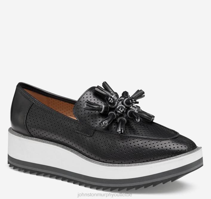 Johnston & Murphy femmes chaussures à enfiler à pampilles perforées Gracelyn TXRN1217 chaussures gant en cuir noir