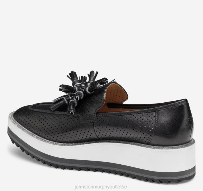 Johnston & Murphy femmes chaussures à enfiler à pampilles perforées Gracelyn TXRN1217 chaussures gant en cuir noir