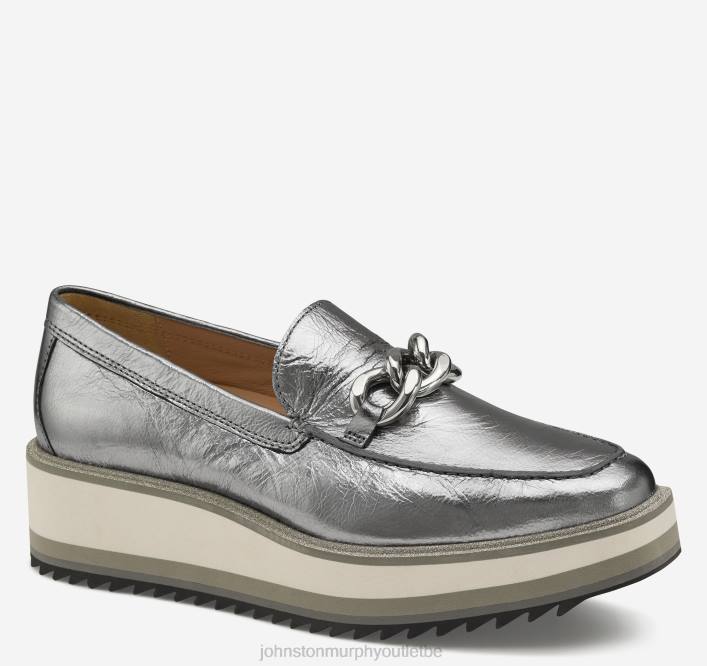 Johnston & Murphy femmes mocassins à chaîne Gracelyn TXRN1261 chaussures peau de mouton métallisée argentée
