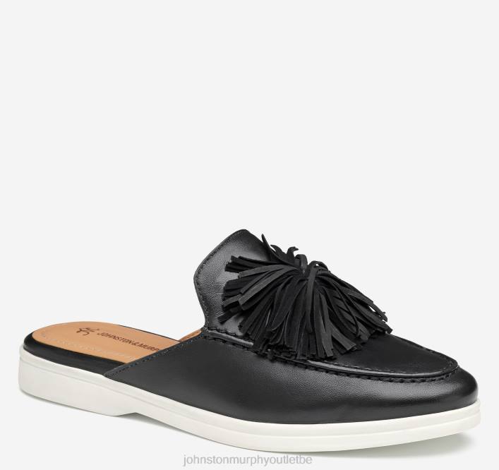 Johnston & Murphy femmes mule à franges Darlene TXRN1209 chaussures gant en cuir noir