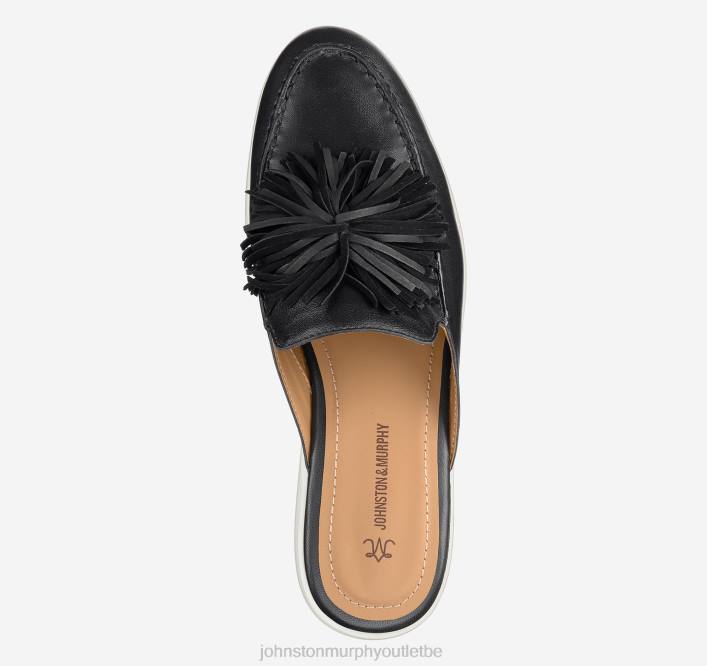 Johnston & Murphy femmes mule à franges Darlene TXRN1209 chaussures gant en cuir noir