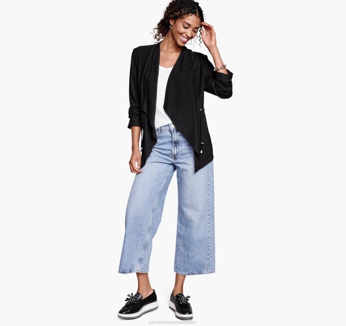 Johnston & Murphy femmes blazer drapé ouvert sur le devant TXRN1286 vêtements noir