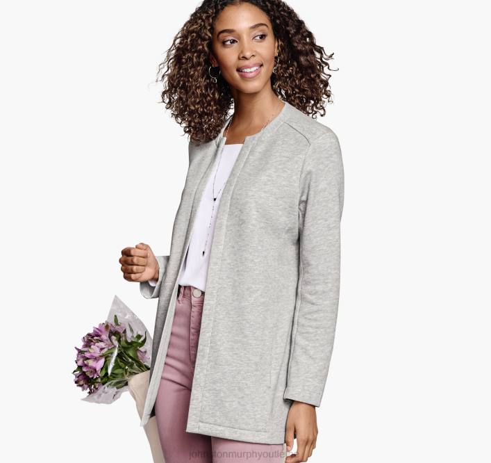 Johnston & Murphy femmes cardigan en maille ouvert sur le devant TXRN1299 vêtements gris chiné