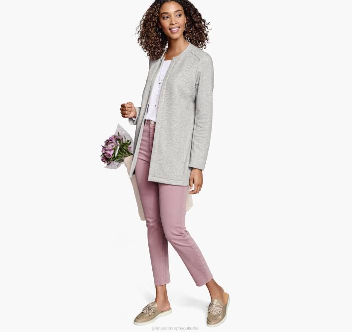 Johnston & Murphy femmes cardigan en maille ouvert sur le devant TXRN1299 vêtements gris chiné
