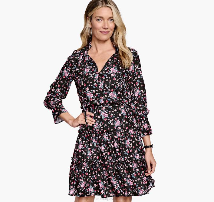 Johnston & Murphy femmes robe imprimée à plusieurs niveaux TXRN1293 vêtements noir/rose