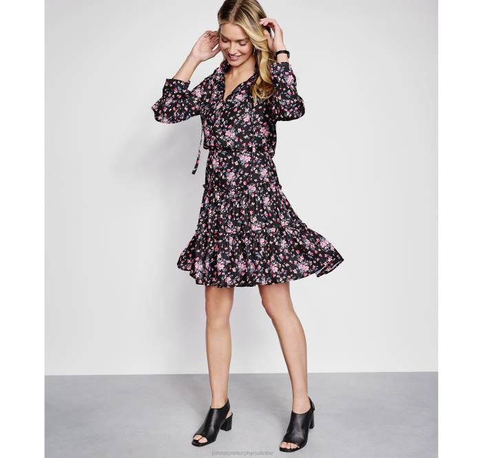 Johnston & Murphy femmes robe imprimée à plusieurs niveaux TXRN1293 vêtements noir/rose