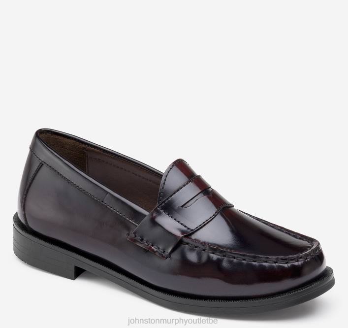Johnston & Murphy garçon grand enfant Hayes Penny TXRN1357 chaussures cuir brossé bordeaux