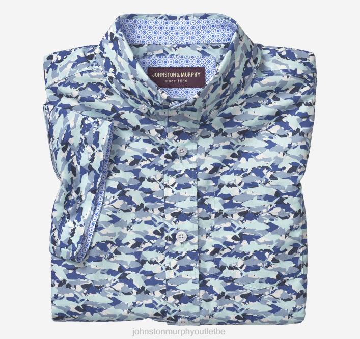 Johnston & Murphy garçon chemise imprimée à manches courtes pour garçon TXRN1402 vêtements requin bleu caché