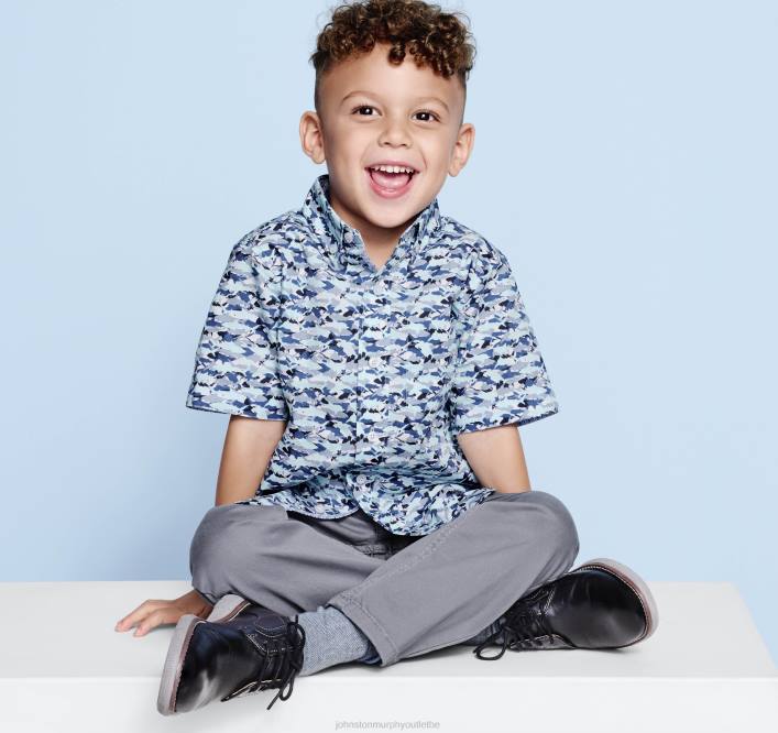 Johnston & Murphy garçon chemise imprimée à manches courtes pour garçon TXRN1402 vêtements requin bleu caché