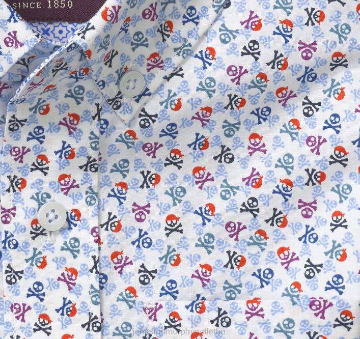 Johnston & Murphy garçon chemise imprimée à manches courtes pour garçon TXRN1405 vêtements crâne multi blanc