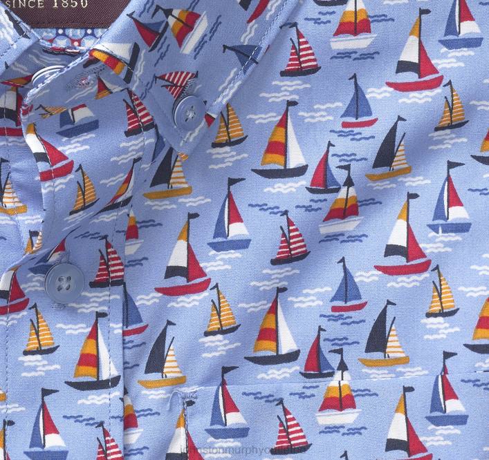 Johnston & Murphy garçon chemise imprimée à manches courtes pour garçon TXRN1407 vêtements voilier bleu