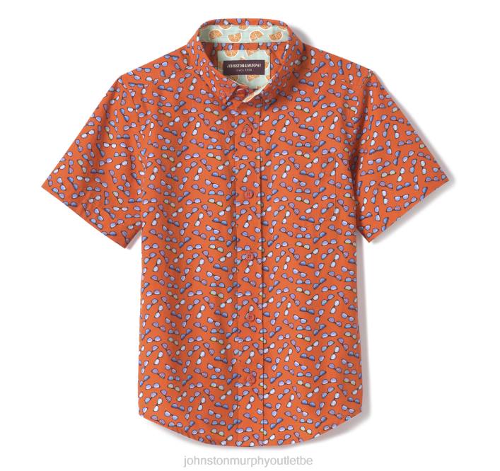Johnston & Murphy garçon chemise imprimée à manches courtes pour garçon TXRN1409 vêtements lunettes de soleil orange