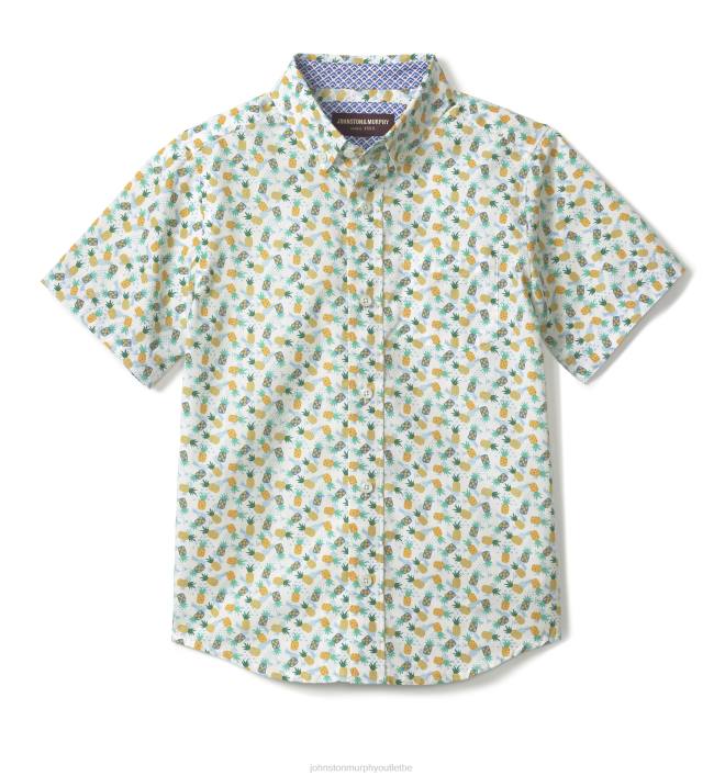 Johnston & Murphy garçon chemise imprimée à manches courtes pour garçon TXRN1412 vêtements ananas multi blanc