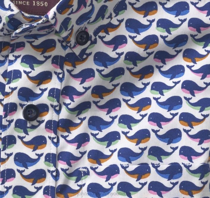 Johnston & Murphy garçon chemise imprimée à manches courtes pour garçon TXRN1415 vêtements multi baleine blanche
