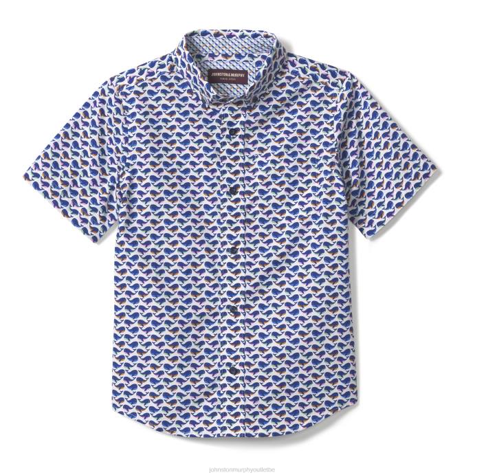Johnston & Murphy garçon chemise imprimée à manches courtes pour garçon TXRN1415 vêtements multi baleine blanche