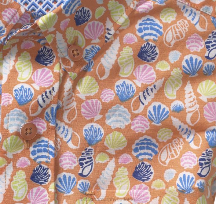 Johnston & Murphy garçon chemise imprimée à manches courtes pour garçon TXRN1417 vêtements coquillage orange