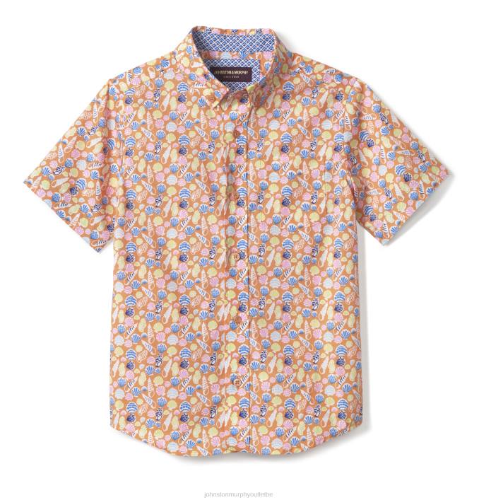 Johnston & Murphy garçon chemise imprimée à manches courtes pour garçon TXRN1417 vêtements coquillage orange