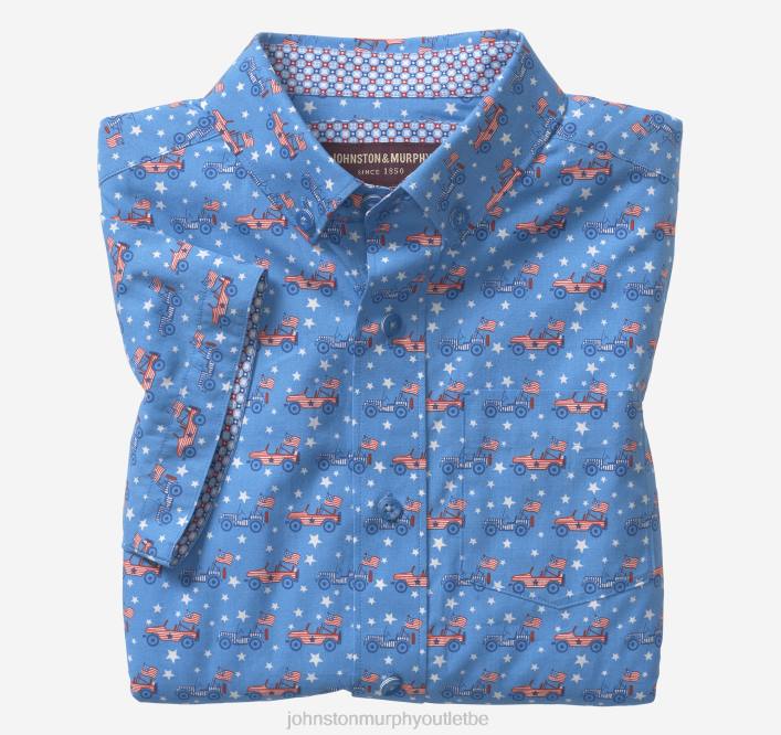 Johnston & Murphy garçon chemise imprimée à manches courtes pour garçon TXRN1419 vêtements voiture patriotique bleue