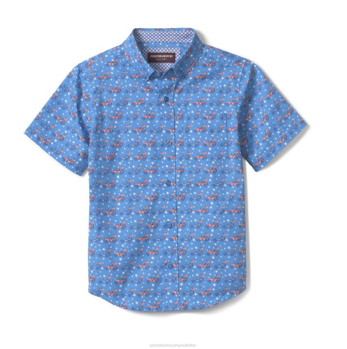 Johnston & Murphy garçon chemise imprimée à manches courtes pour garçon TXRN1419 vêtements voiture patriotique bleue