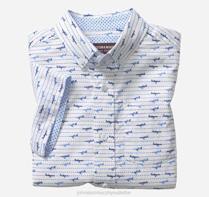 Johnston & Murphy garçon chemise imprimée à manches courtes pour garçon TXRN1421 vêtements avion blanc