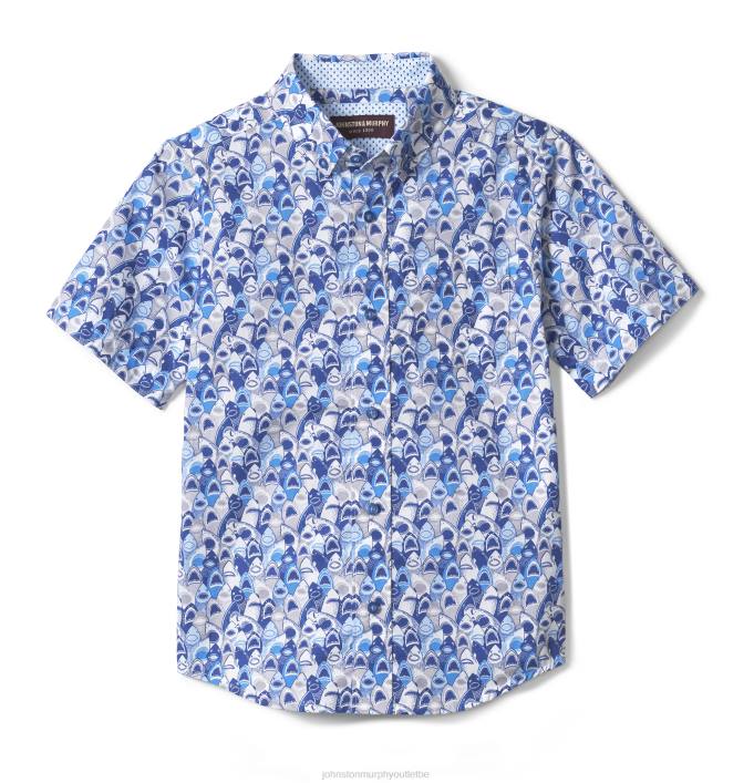 Johnston & Murphy garçon chemise imprimée à manches courtes pour garçon TXRN1422 vêtements bouche de requin bleu