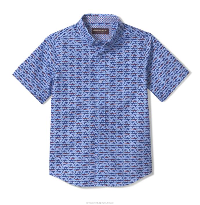 Johnston & Murphy garçon chemise imprimée à manches courtes pour garçon TXRN1423 vêtements requin bleu
