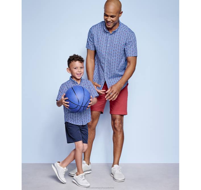 Johnston & Murphy garçon chemise imprimée à manches courtes pour garçon TXRN1423 vêtements requin bleu